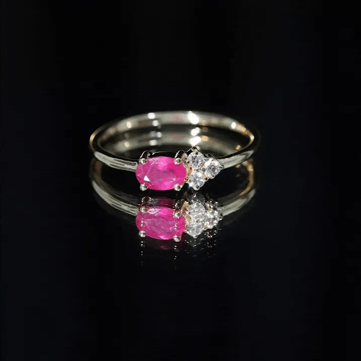 Oval Cut Ruby Promise Ring with Diamond Trio