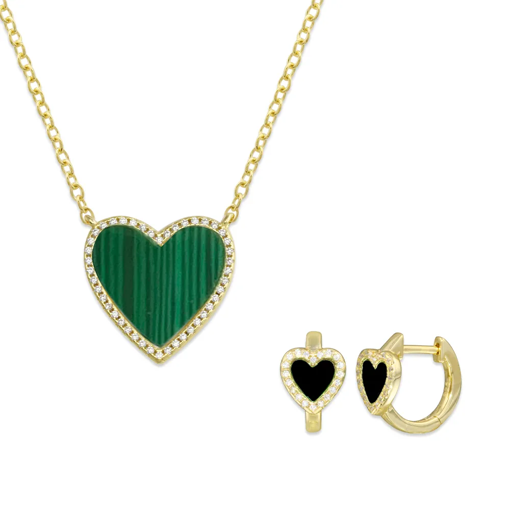 Pave Outline Stone Heart Necklace   Pave Outline Stone Heart Huggies