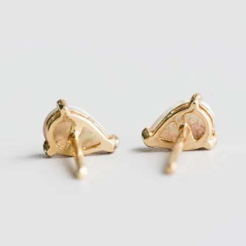 Pear Shaped Australian Solid Opal Stud Earrings 14K Yellow Gold