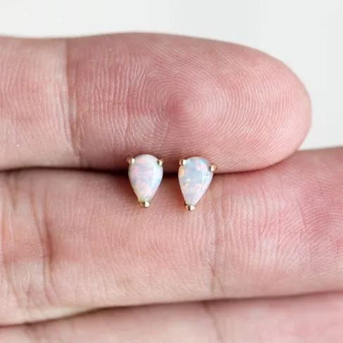 Pear Shaped Australian Solid Opal Stud Earrings 14K Yellow Gold
