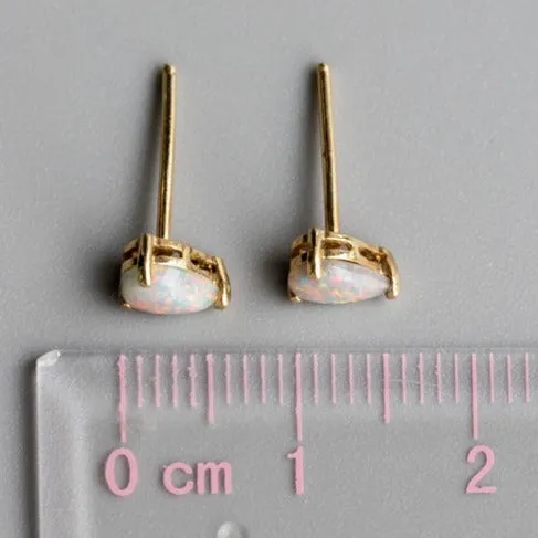 Pear Shaped Australian Solid Opal Stud Earrings 14K Yellow Gold