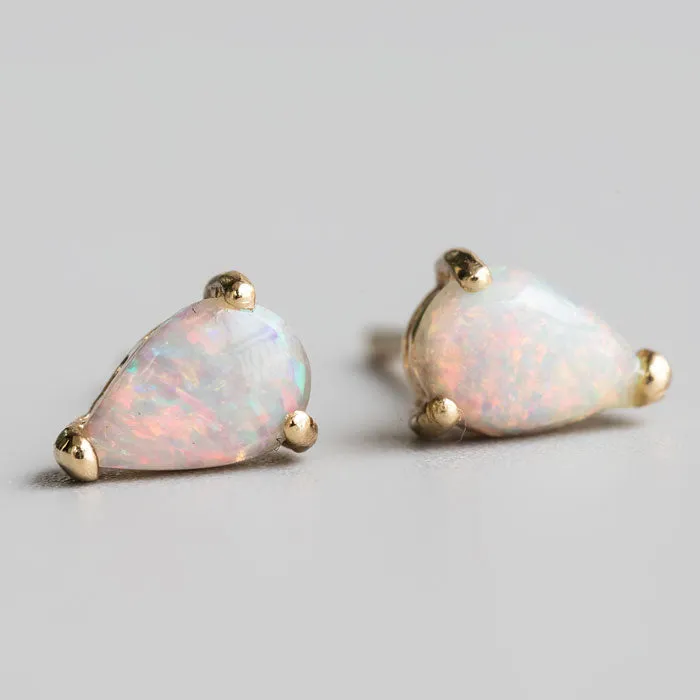 Pear Shaped Australian Solid Opal Stud Earrings 14K Yellow Gold