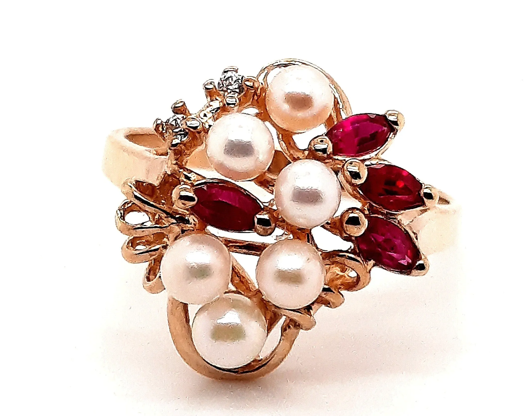 Pearl & Ruby Yellow Gold Dress Ring