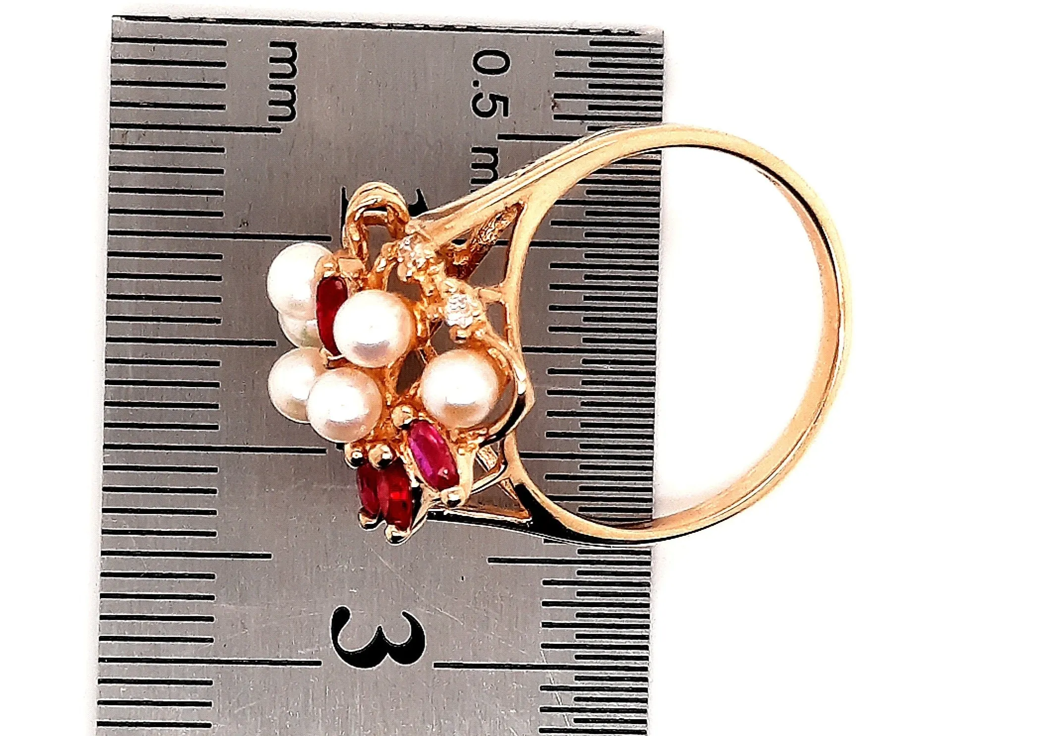 Pearl & Ruby Yellow Gold Dress Ring