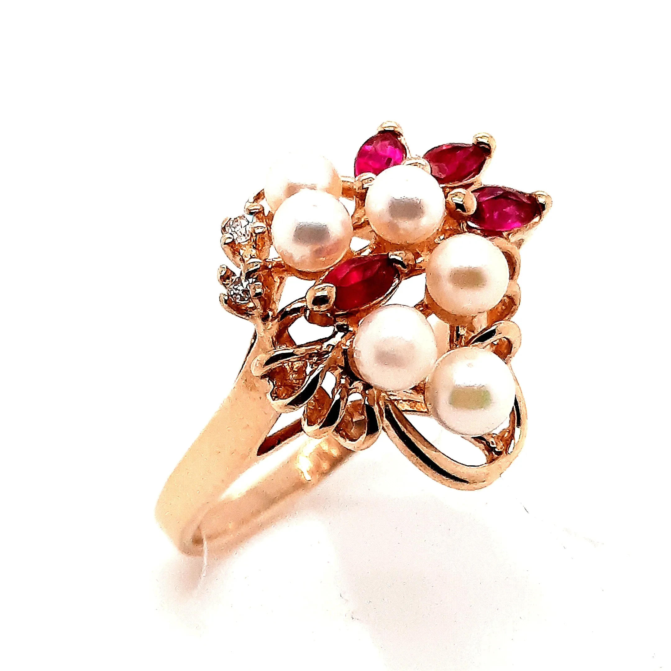 Pearl & Ruby Yellow Gold Dress Ring