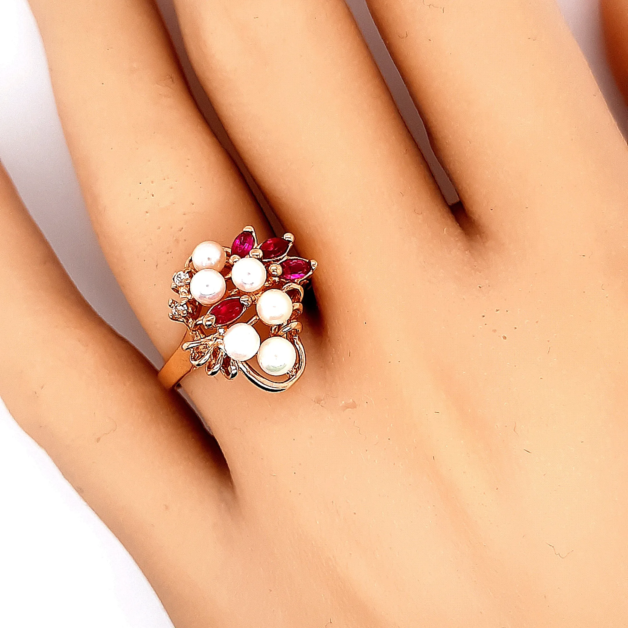 Pearl & Ruby Yellow Gold Dress Ring