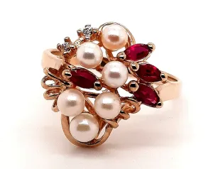 Pearl & Ruby Yellow Gold Dress Ring