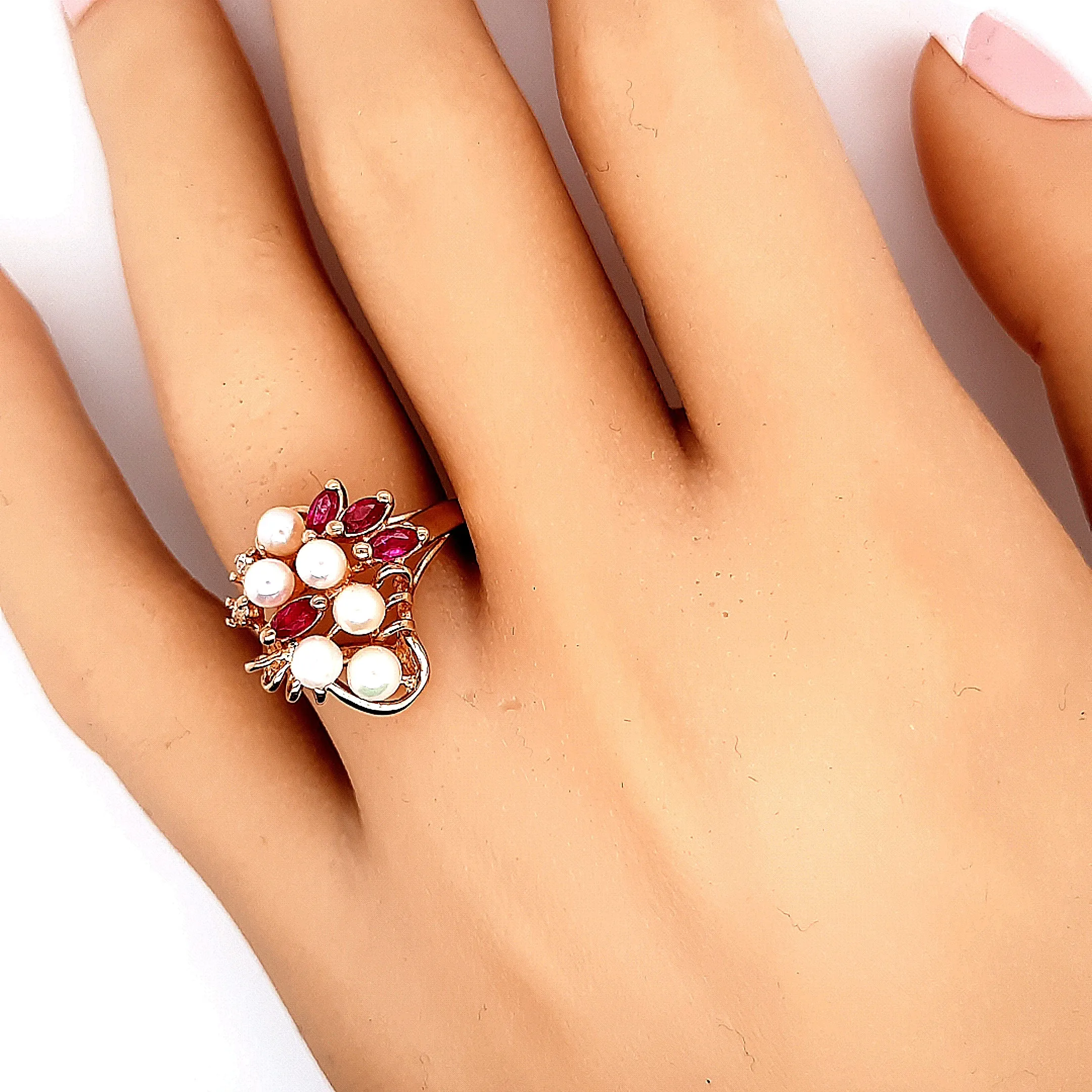 Pearl & Ruby Yellow Gold Dress Ring