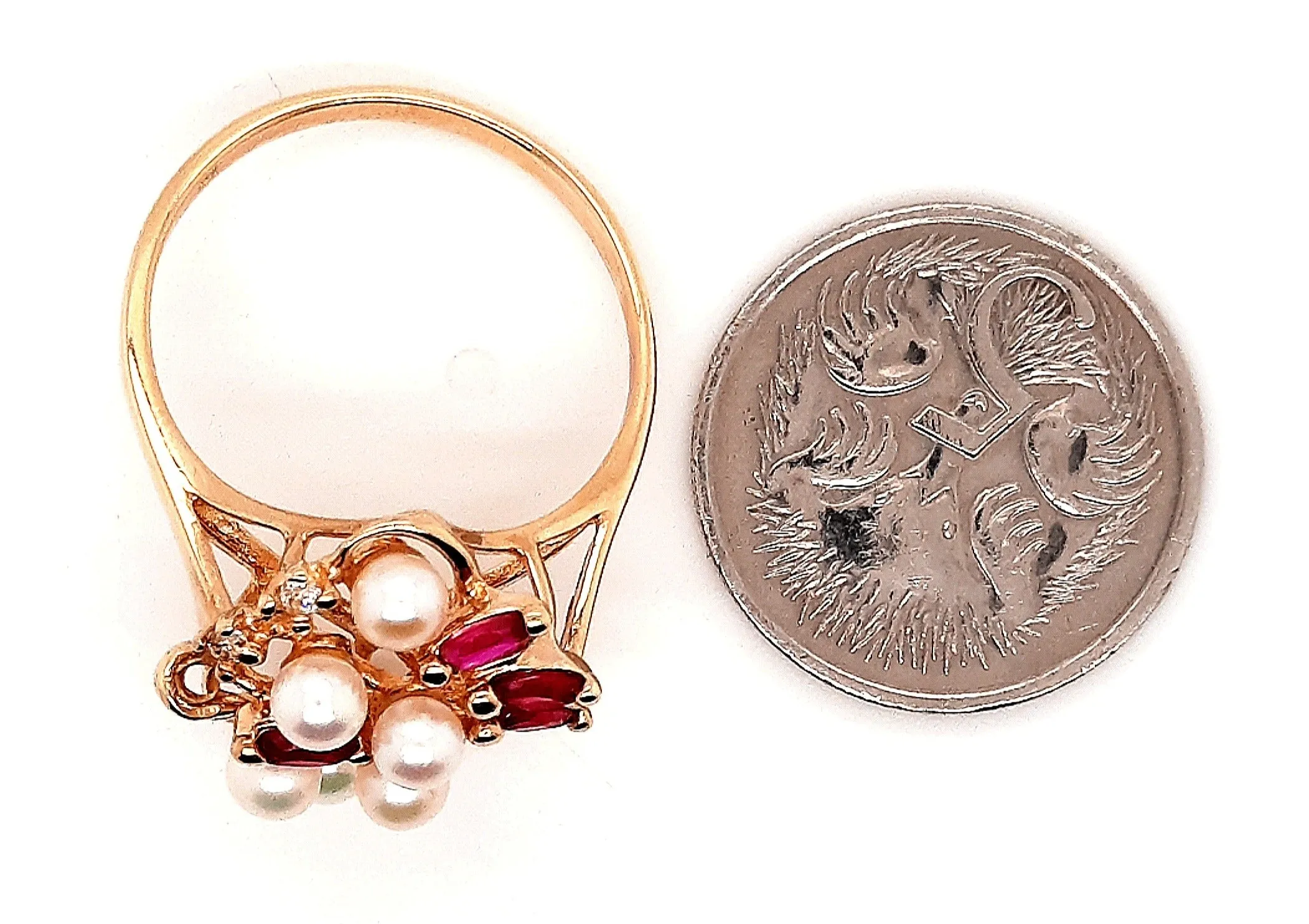 Pearl & Ruby Yellow Gold Dress Ring