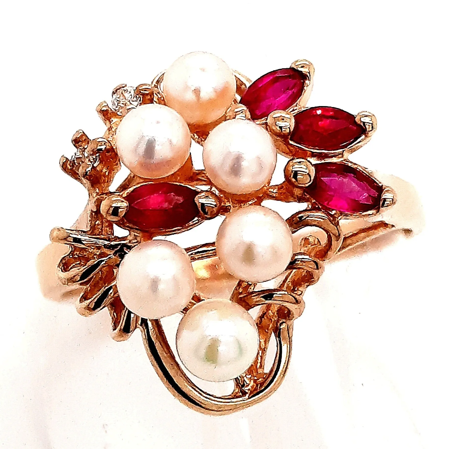 Pearl & Ruby Yellow Gold Dress Ring