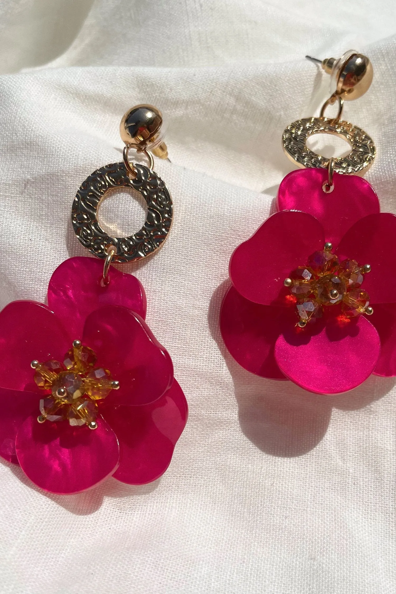 Petra Magenta Flower Drop Earrings