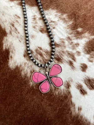 Pink Beaded Butterfly Necklace