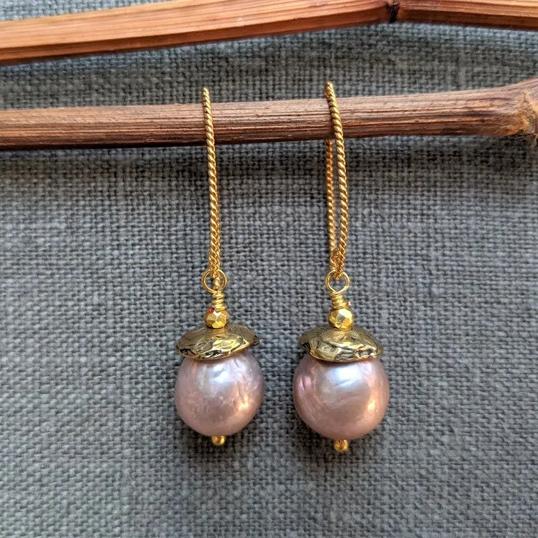 Pink Edison Pearl Acorn Earrings