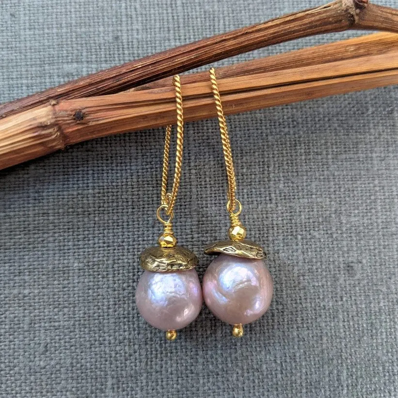 Pink Edison Pearl Acorn Earrings