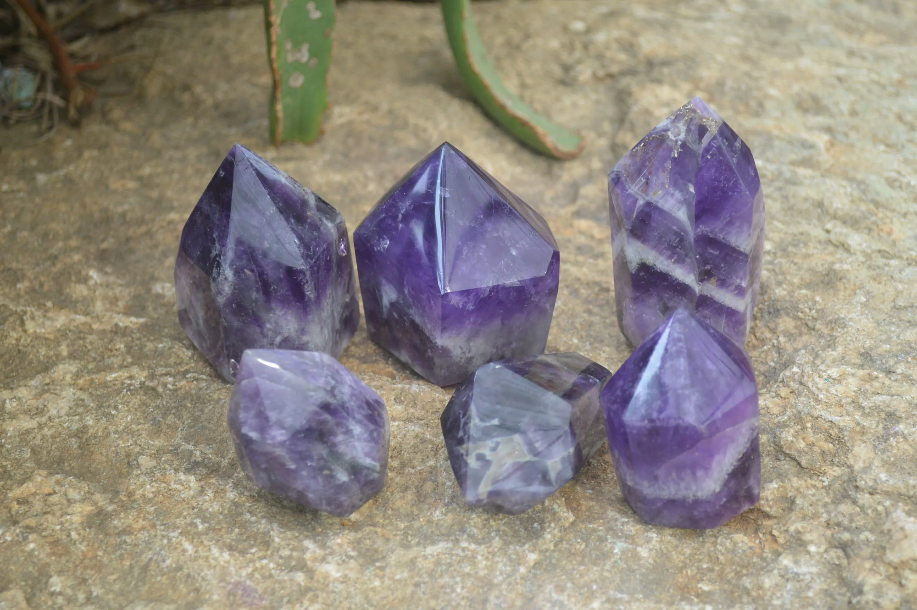 Polished Chevron Amethyst Points x 6 From Madagascar