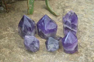 Polished Chevron Amethyst Points x 6 From Madagascar