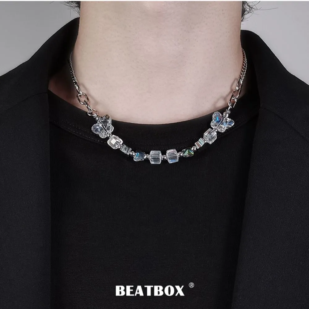 Punk Hip-hop Black Rhinestones Pendant Pearl Necklace Man Stainless Steel Jewelry 2022 Trend Choker Neck Chain Mens Jewellery