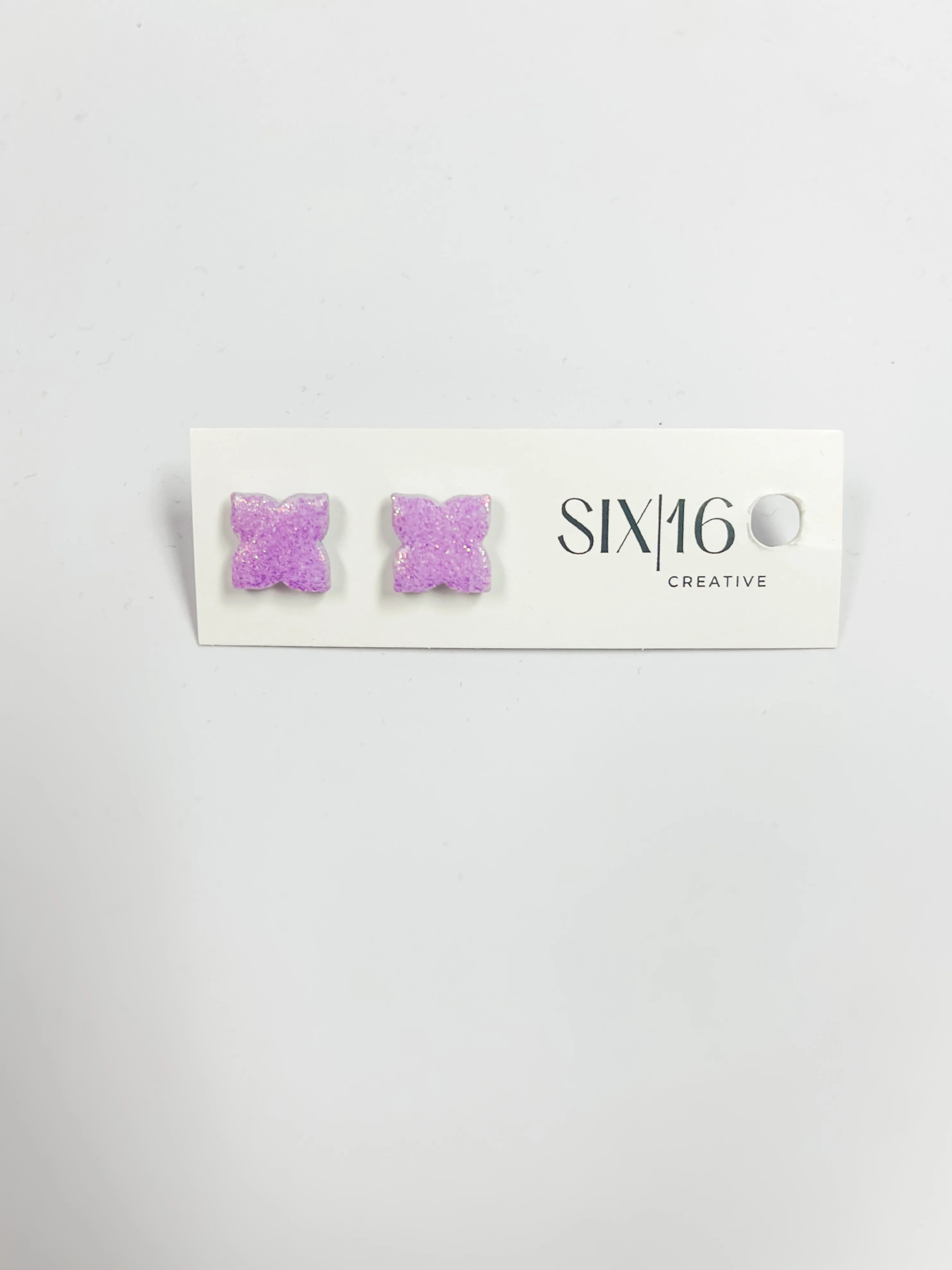 Purple Glitter Flower Stud Clay Earrings