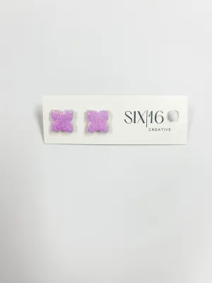 Purple Glitter Flower Stud Clay Earrings