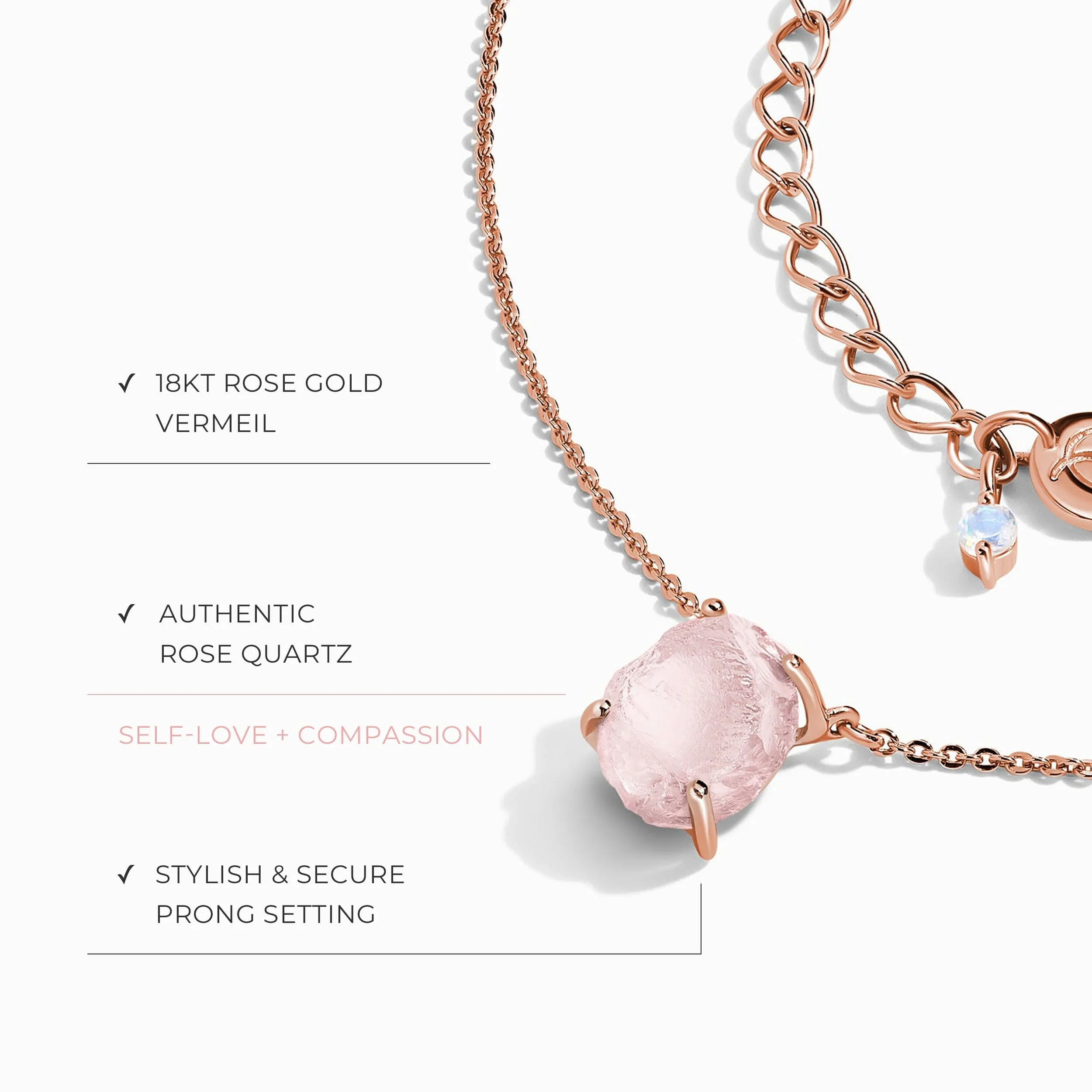 Raw Crystal Necklace - Rose Quartz 'Self-Love'