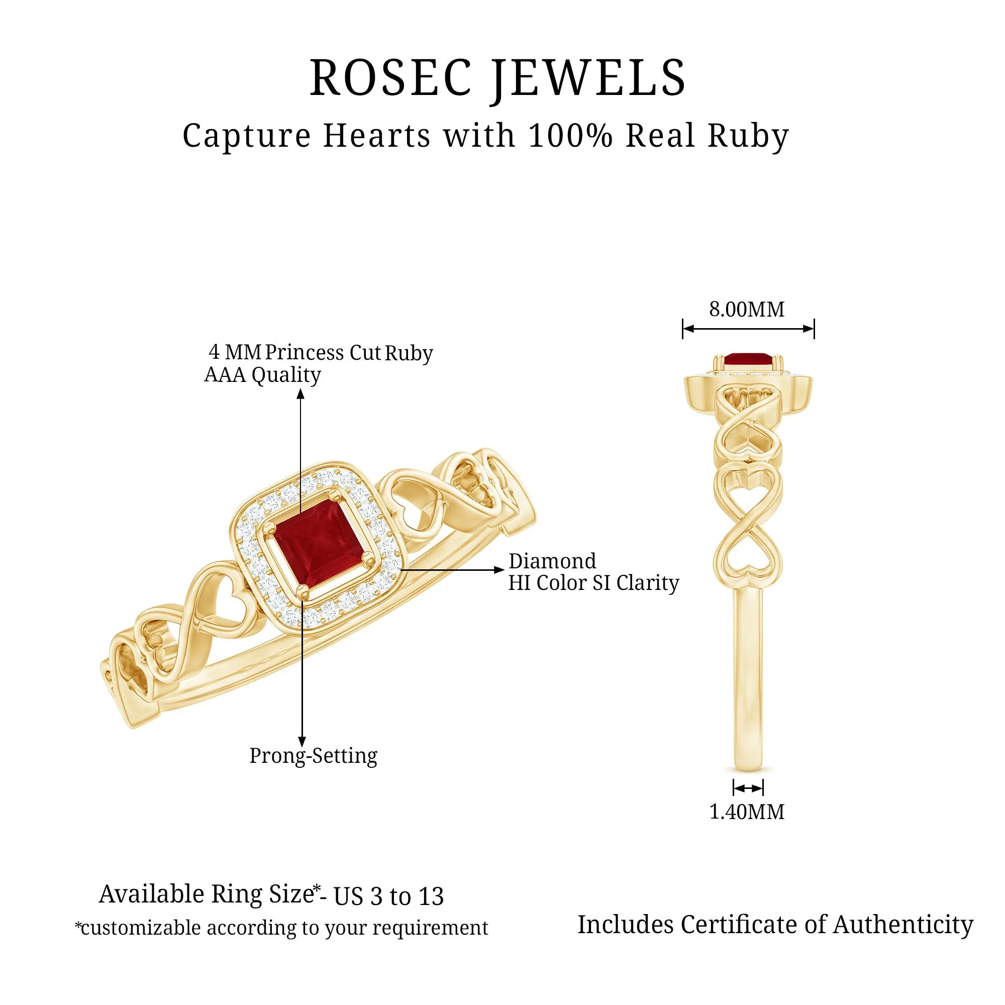 Real Ruby Infinity Heart Promise Ring with Diamond