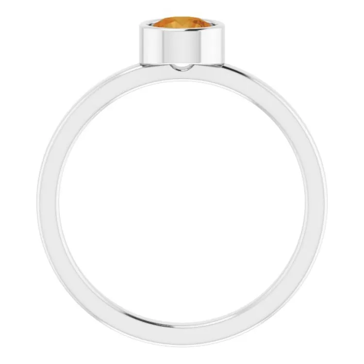 Rhodium-Plated Sterling Silver 5 mm Imitation Citrine Ring