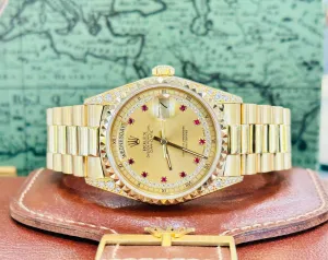 Rolex Day-Date 36 President 36 18018 Pyramid Bezel Factory Diamond Ruby's Dial RARE