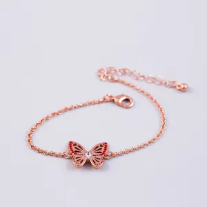 Rose Gold Ruby July Birthstone Butterfly Bracelet