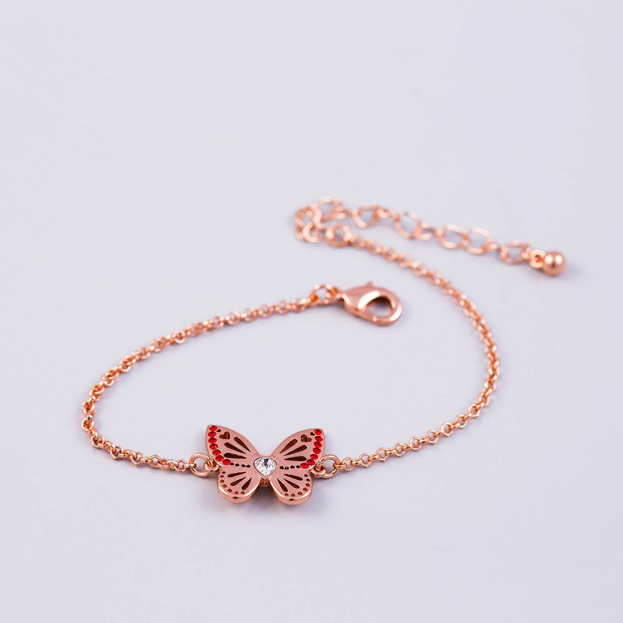 Rose Gold Ruby July Birthstone Butterfly Bracelet