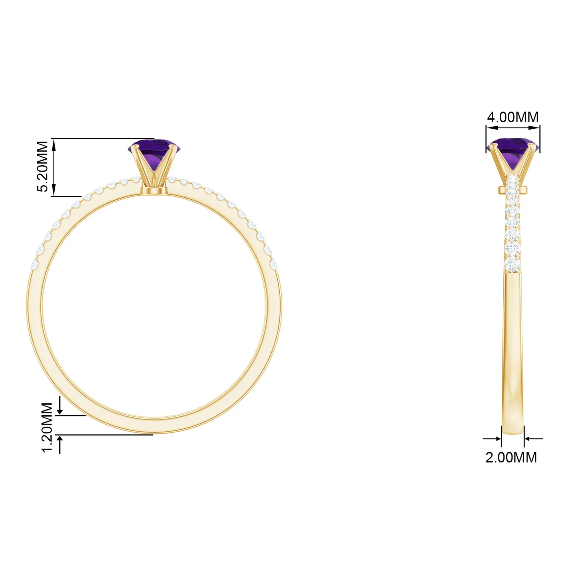 Round Amethyst Solitaire Engagement Ring with Diamond