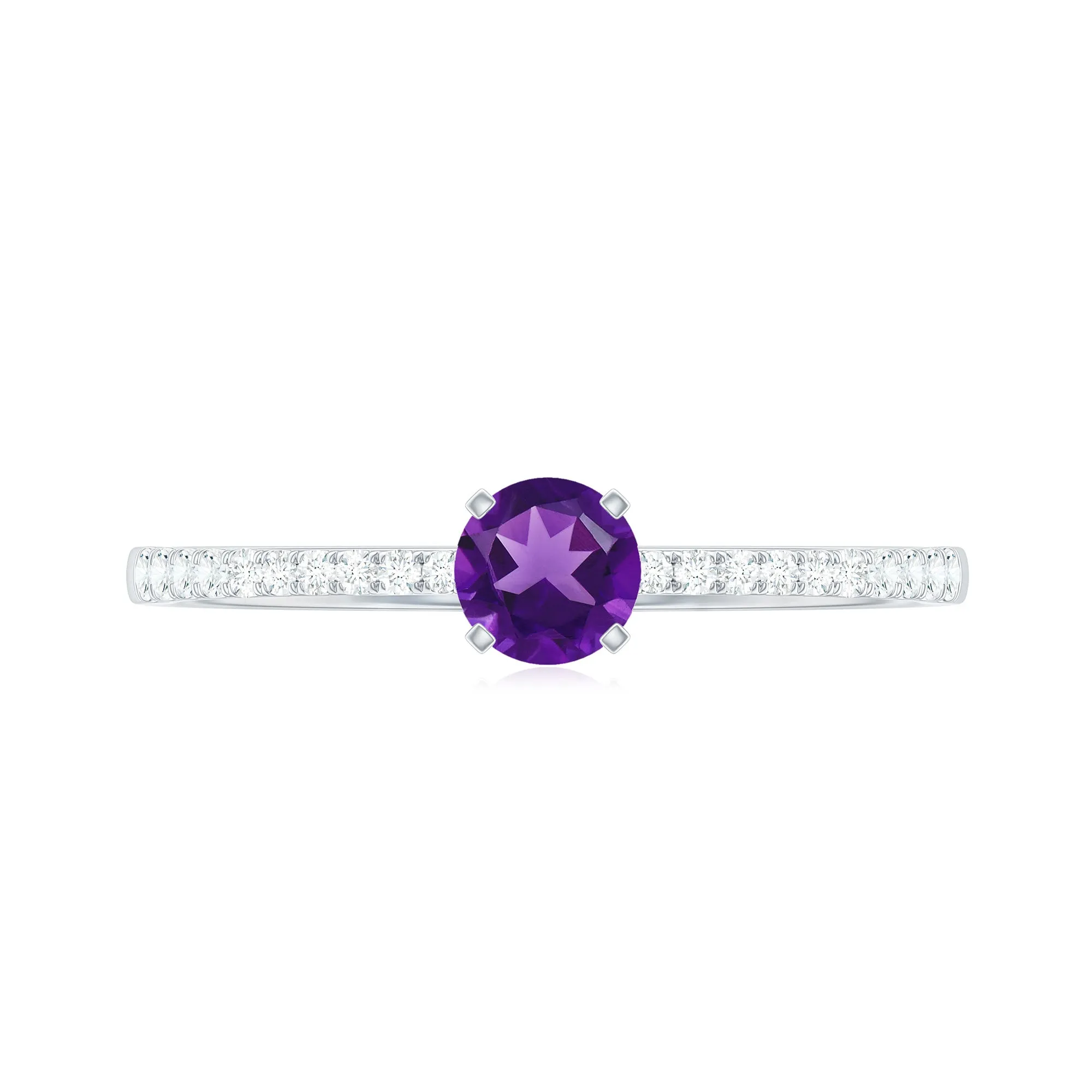 Round Amethyst Solitaire Engagement Ring with Diamond