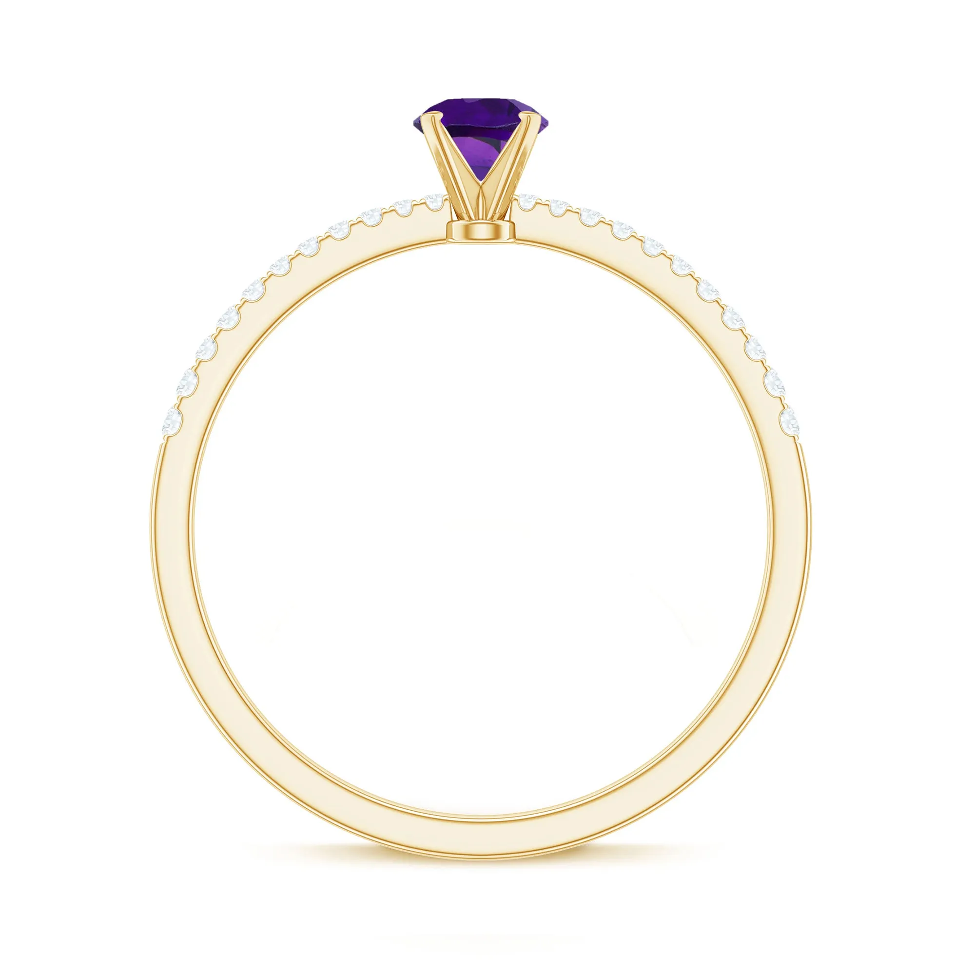 Round Amethyst Solitaire Engagement Ring with Diamond