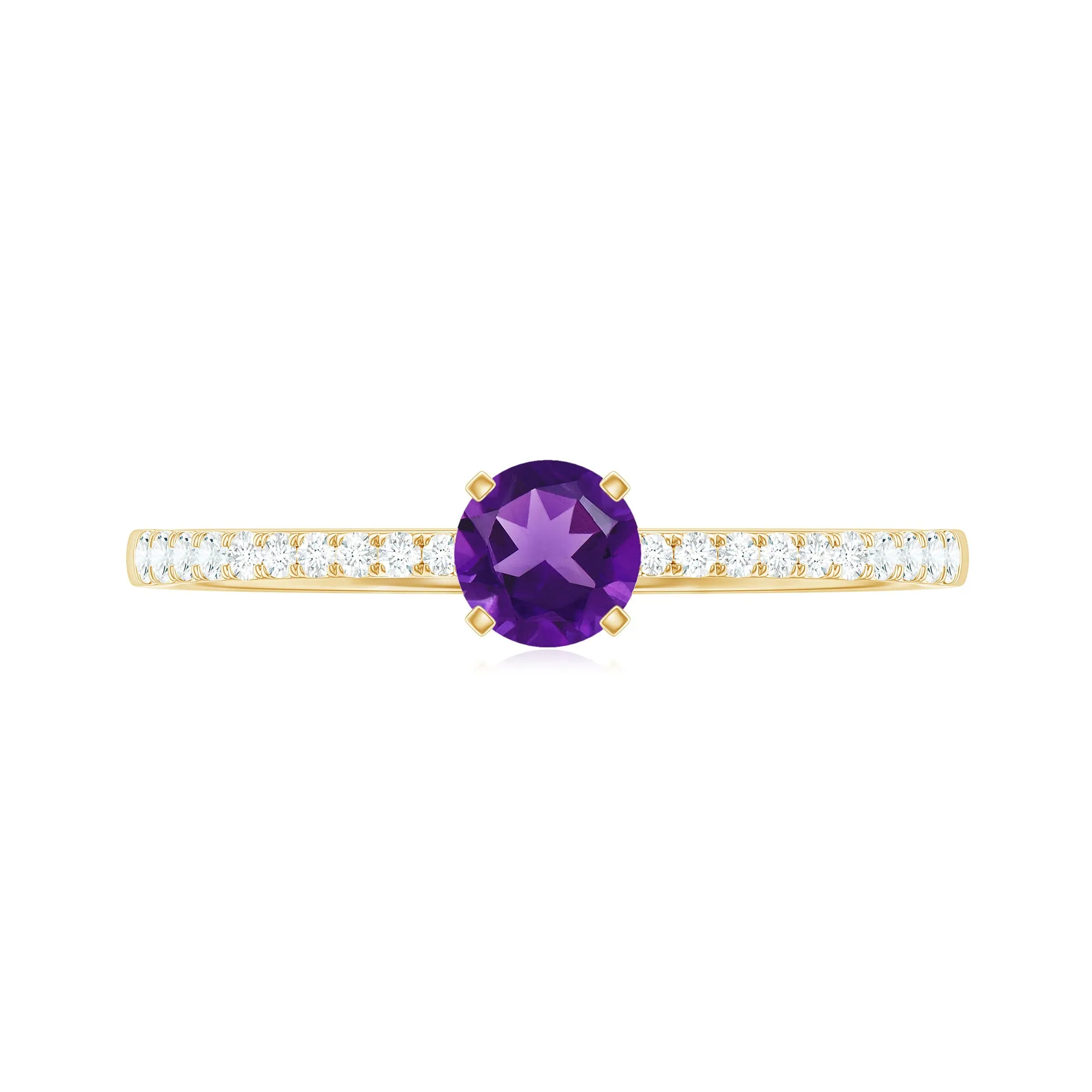 Round Amethyst Solitaire Engagement Ring with Diamond