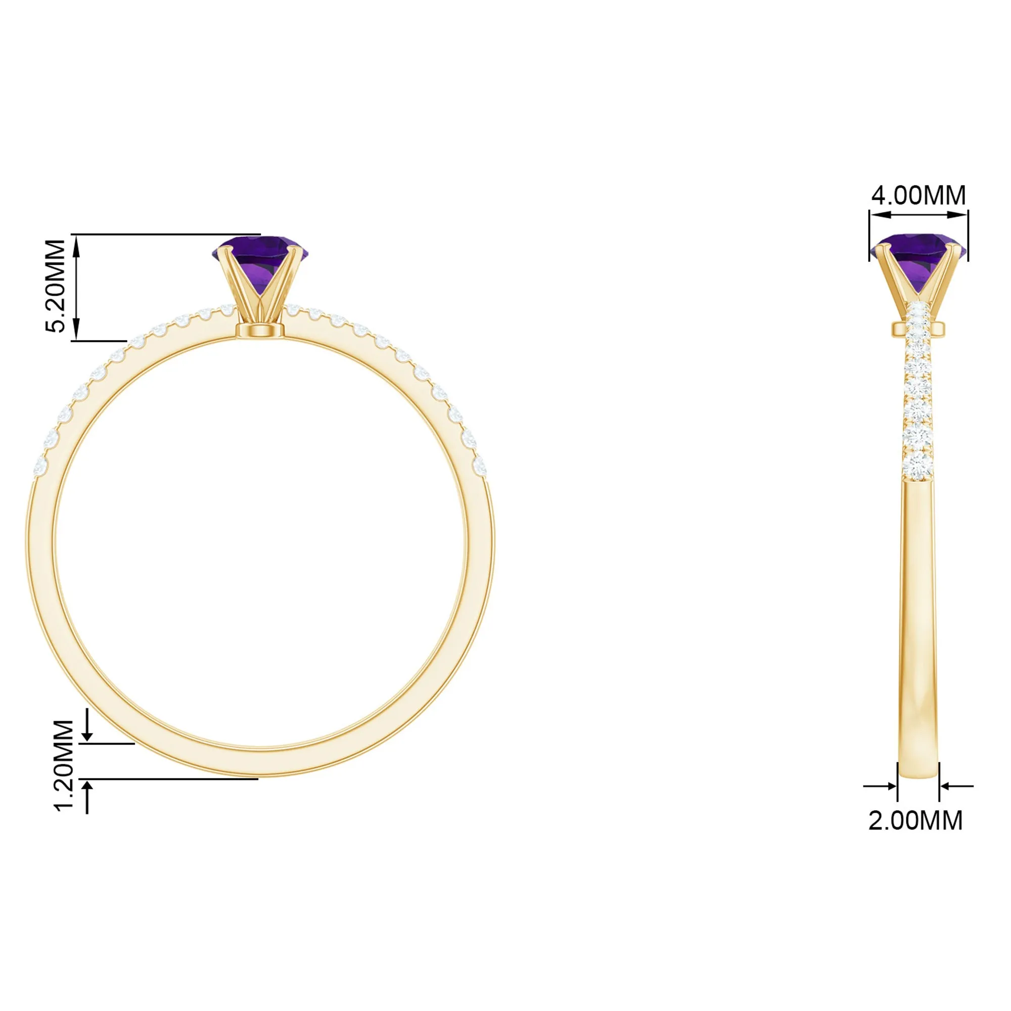 Round Amethyst Solitaire Engagement Ring with Diamond