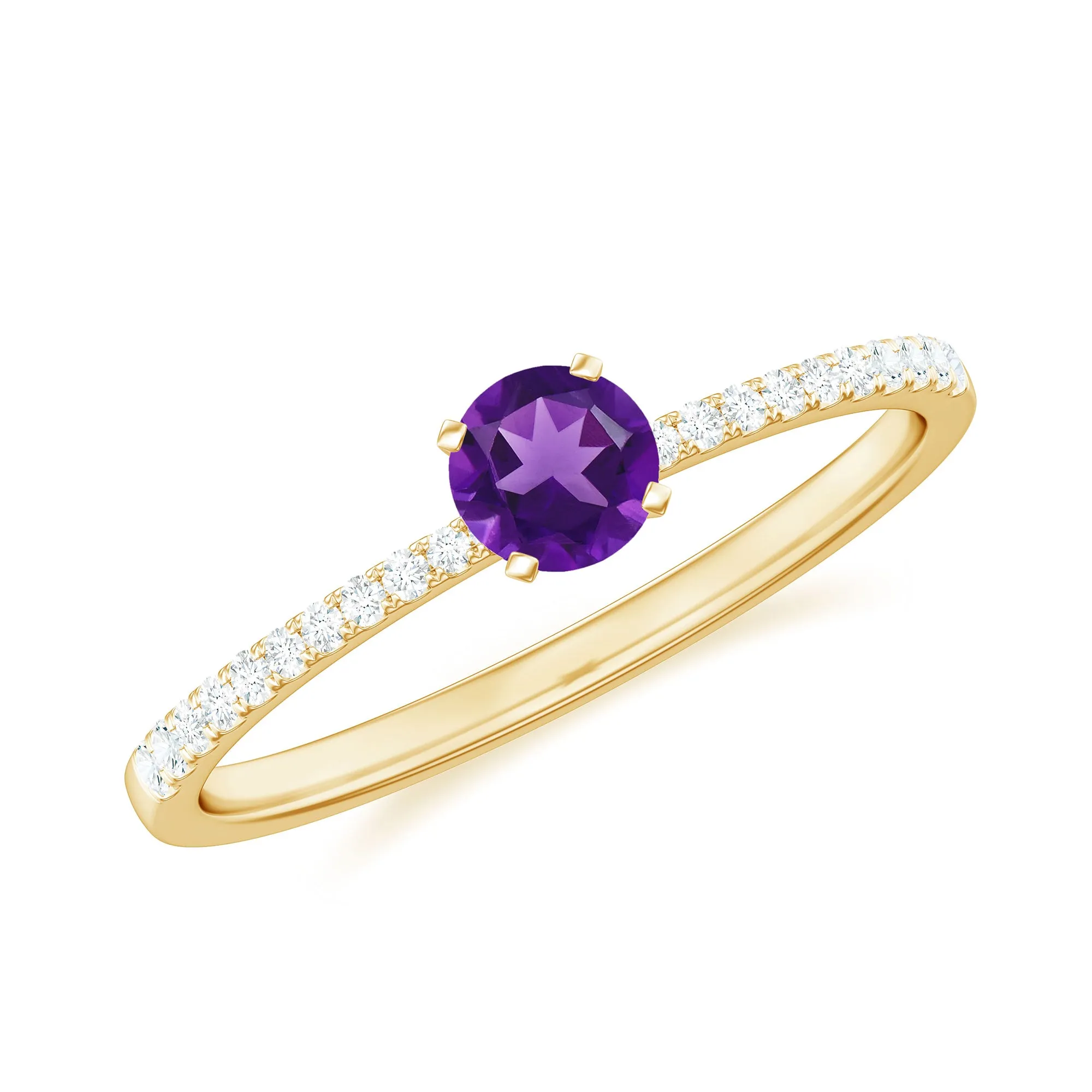 Round Amethyst Solitaire Engagement Ring with Diamond