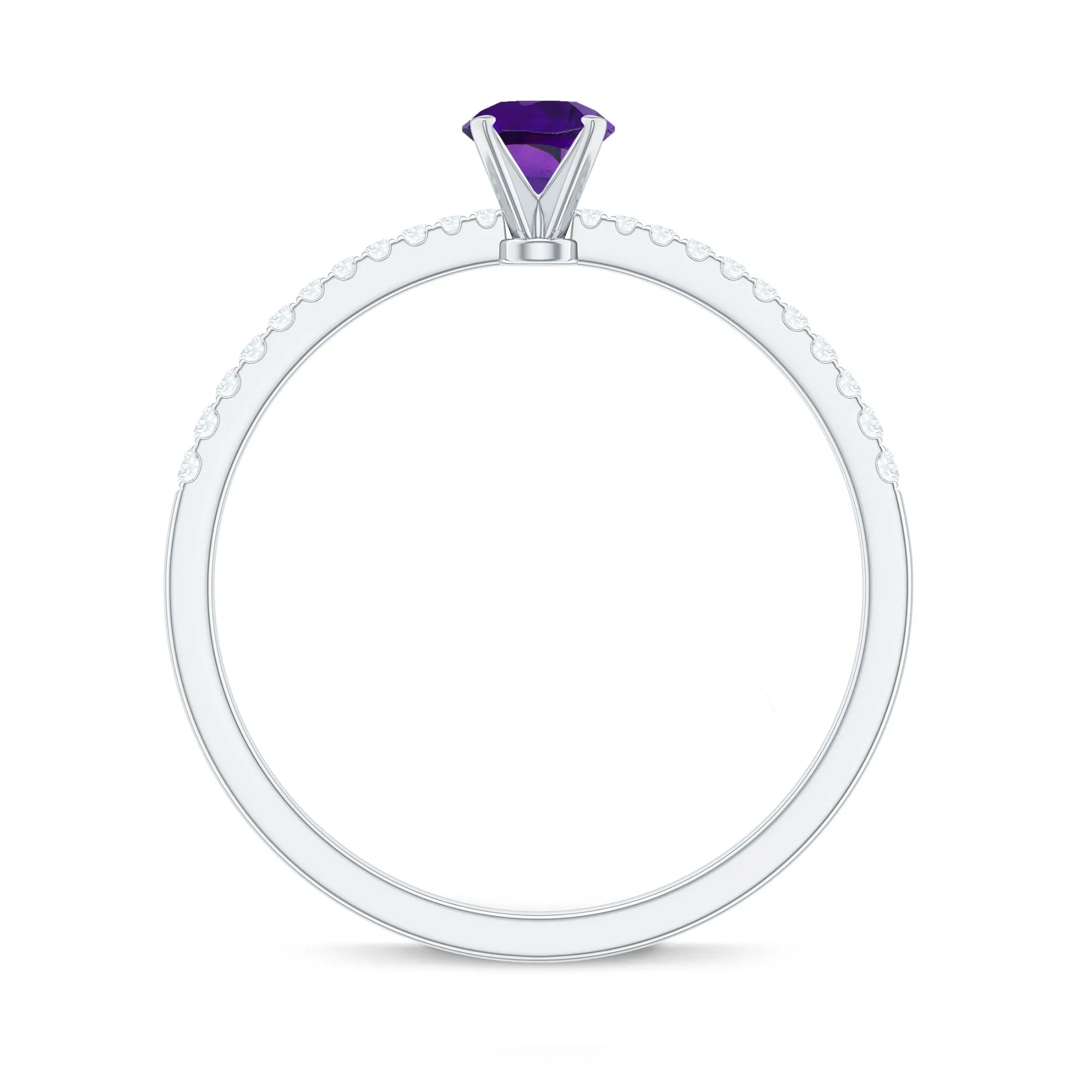 Round Amethyst Solitaire Engagement Ring with Diamond