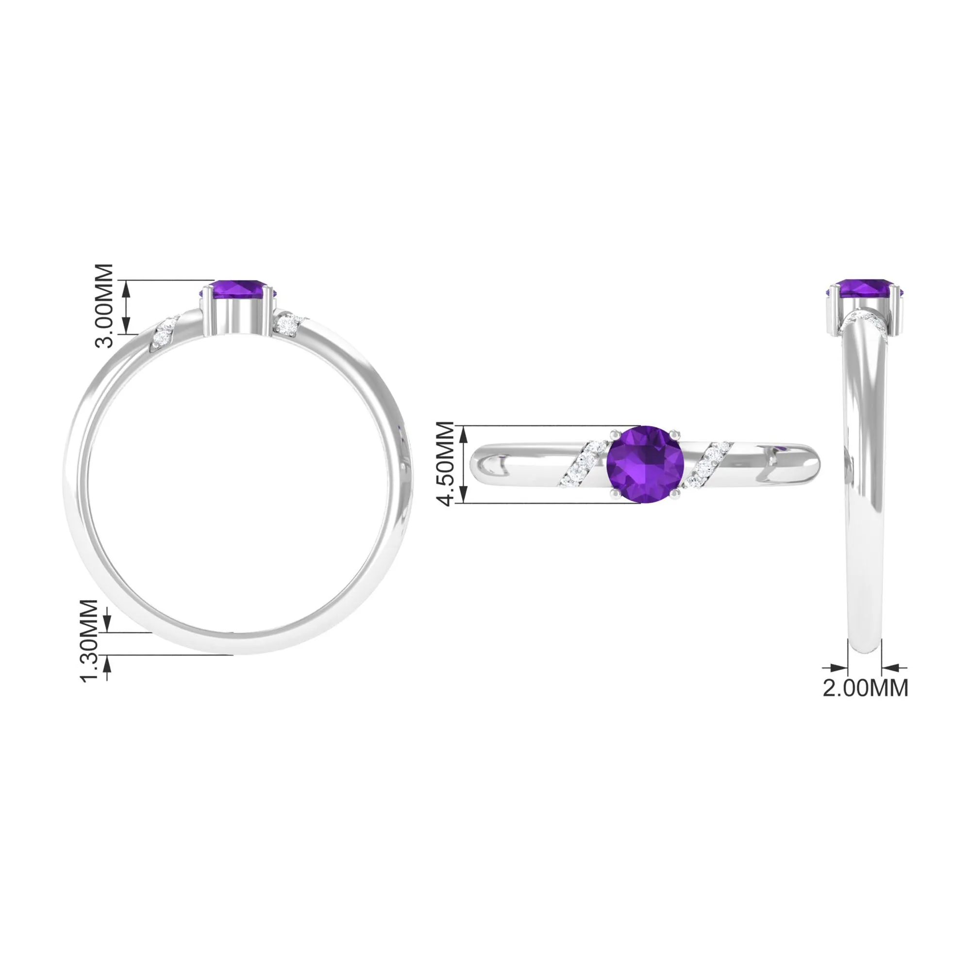 Round Amethyst Solitaire Promise Ring with Diamond