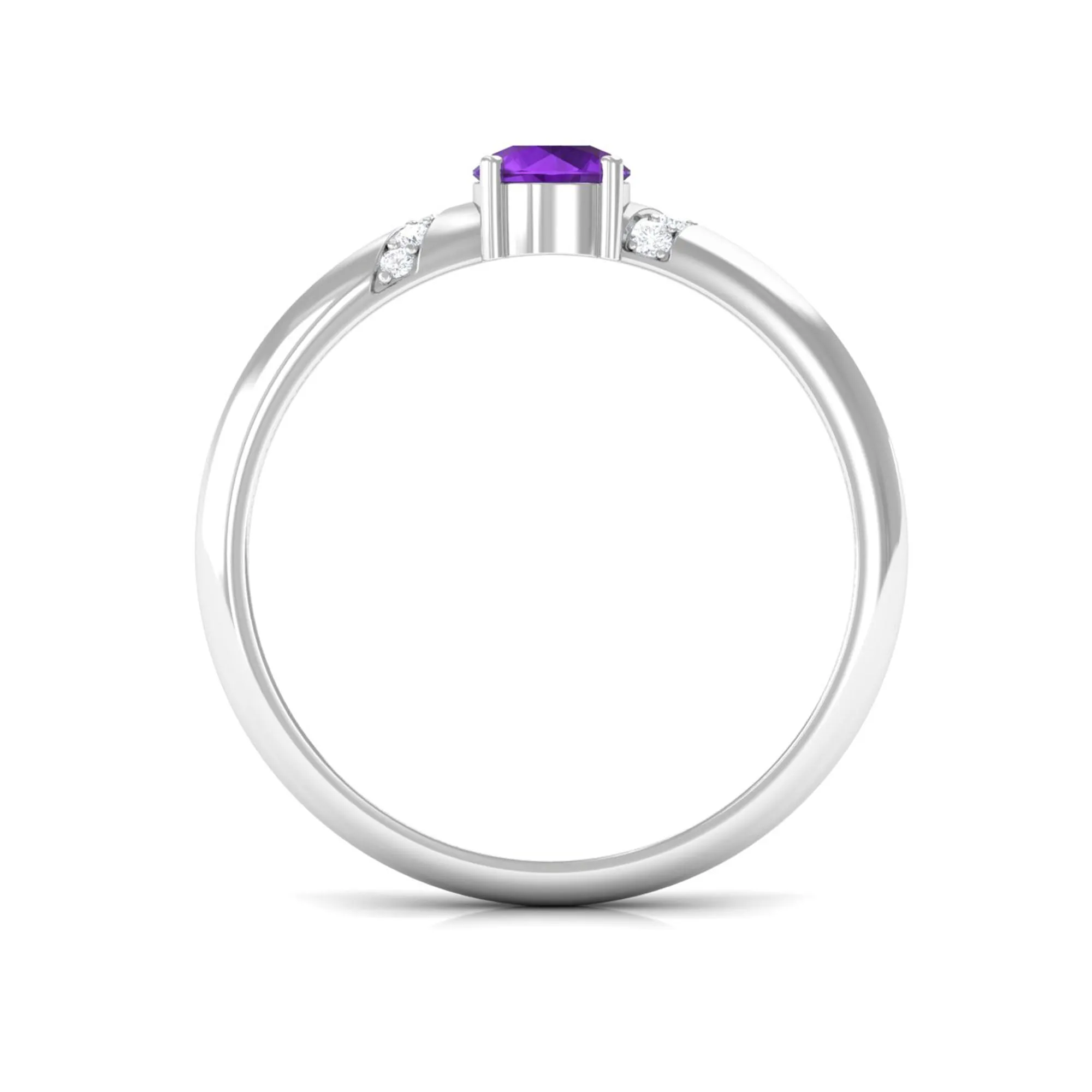 Round Amethyst Solitaire Promise Ring with Diamond