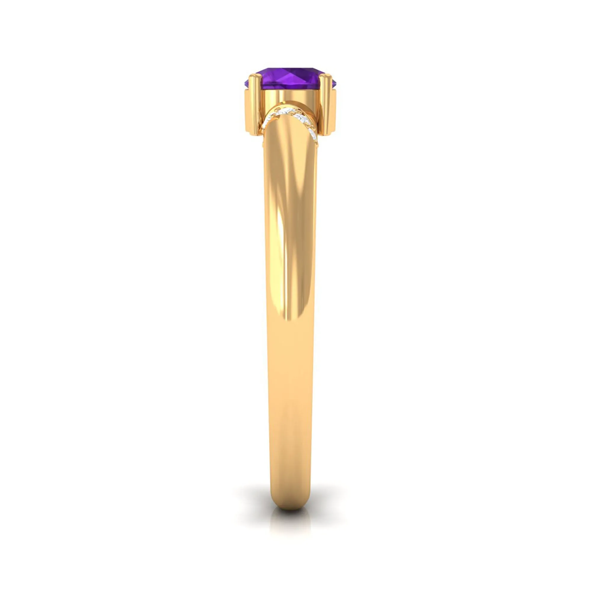 Round Amethyst Solitaire Promise Ring with Diamond