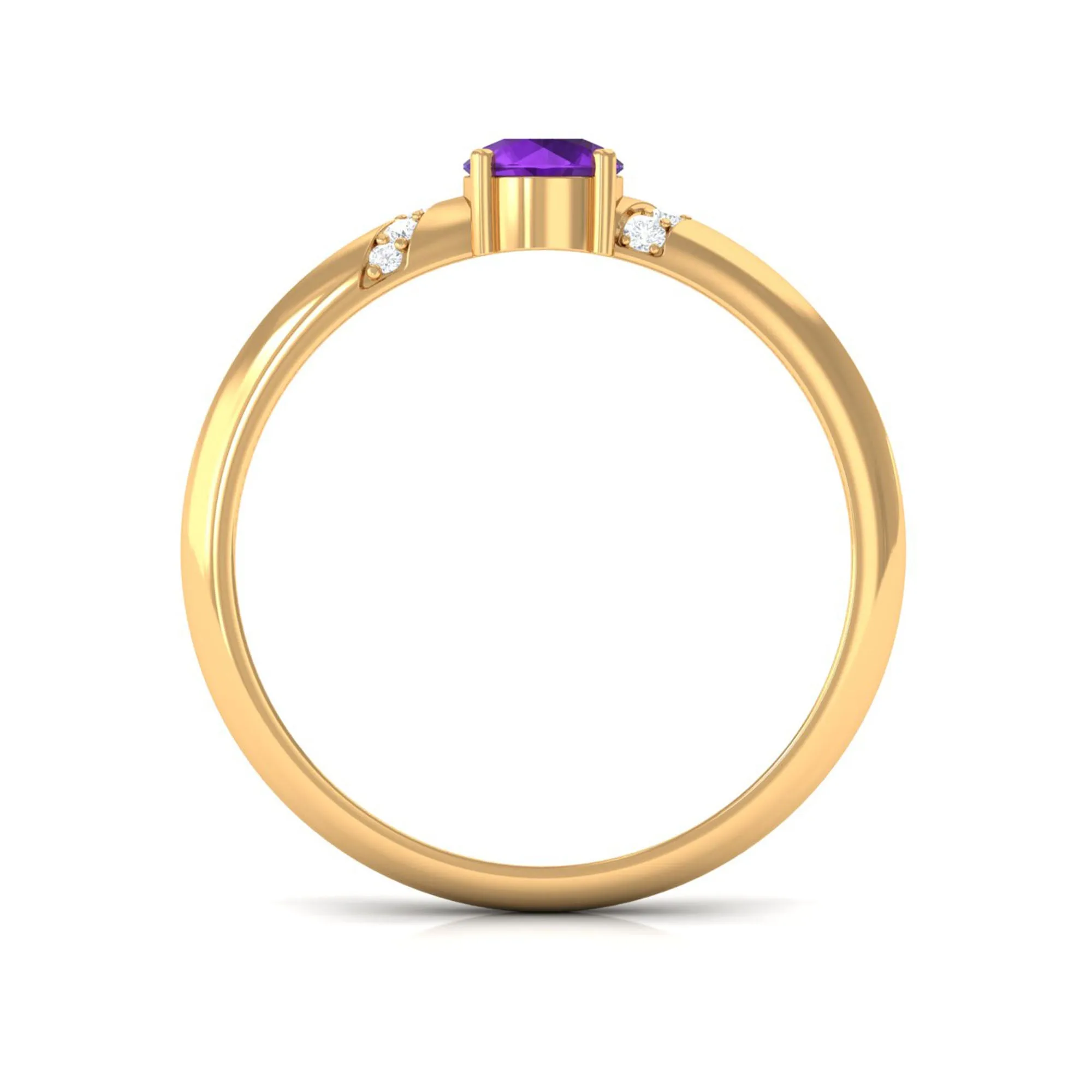 Round Amethyst Solitaire Promise Ring with Diamond