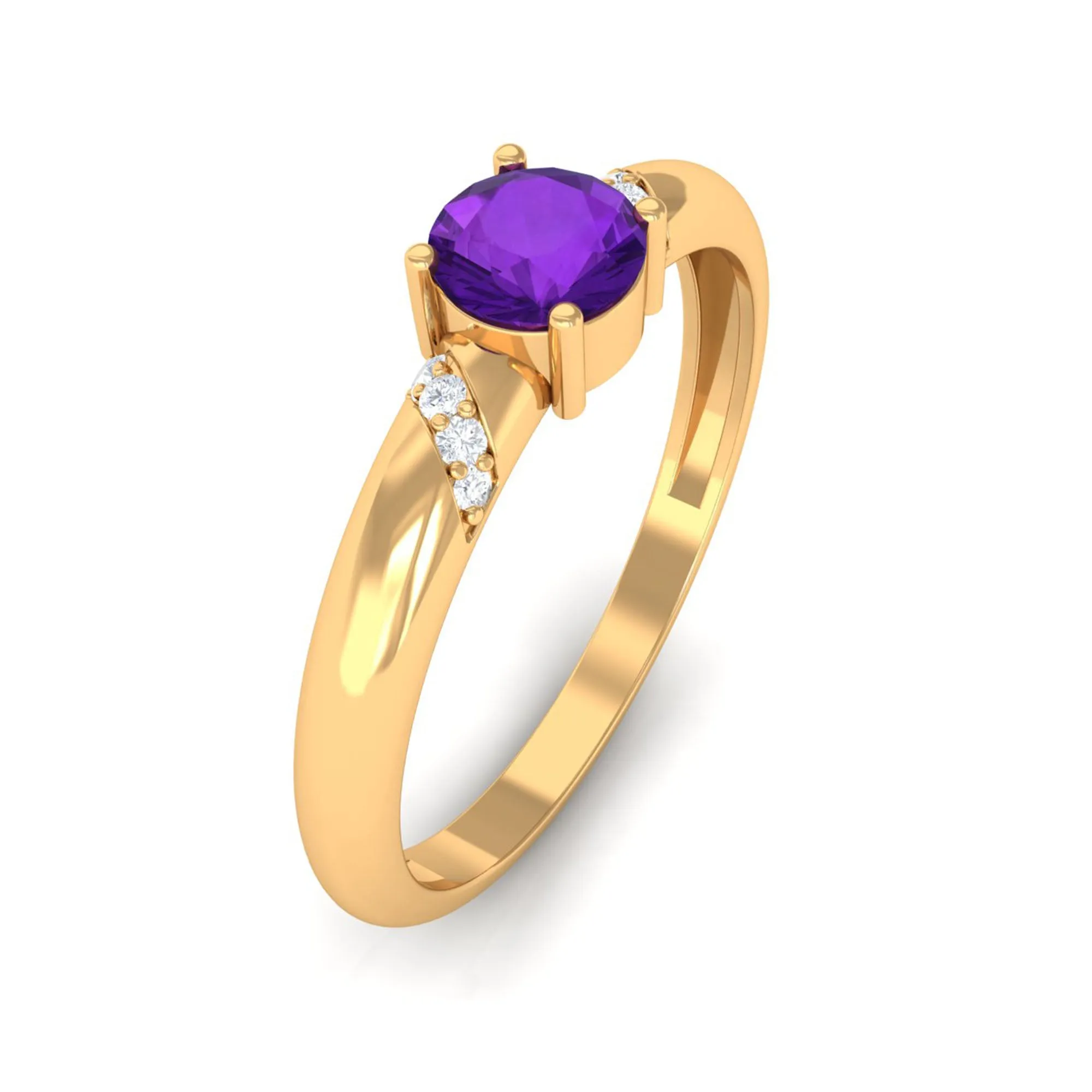 Round Amethyst Solitaire Promise Ring with Diamond