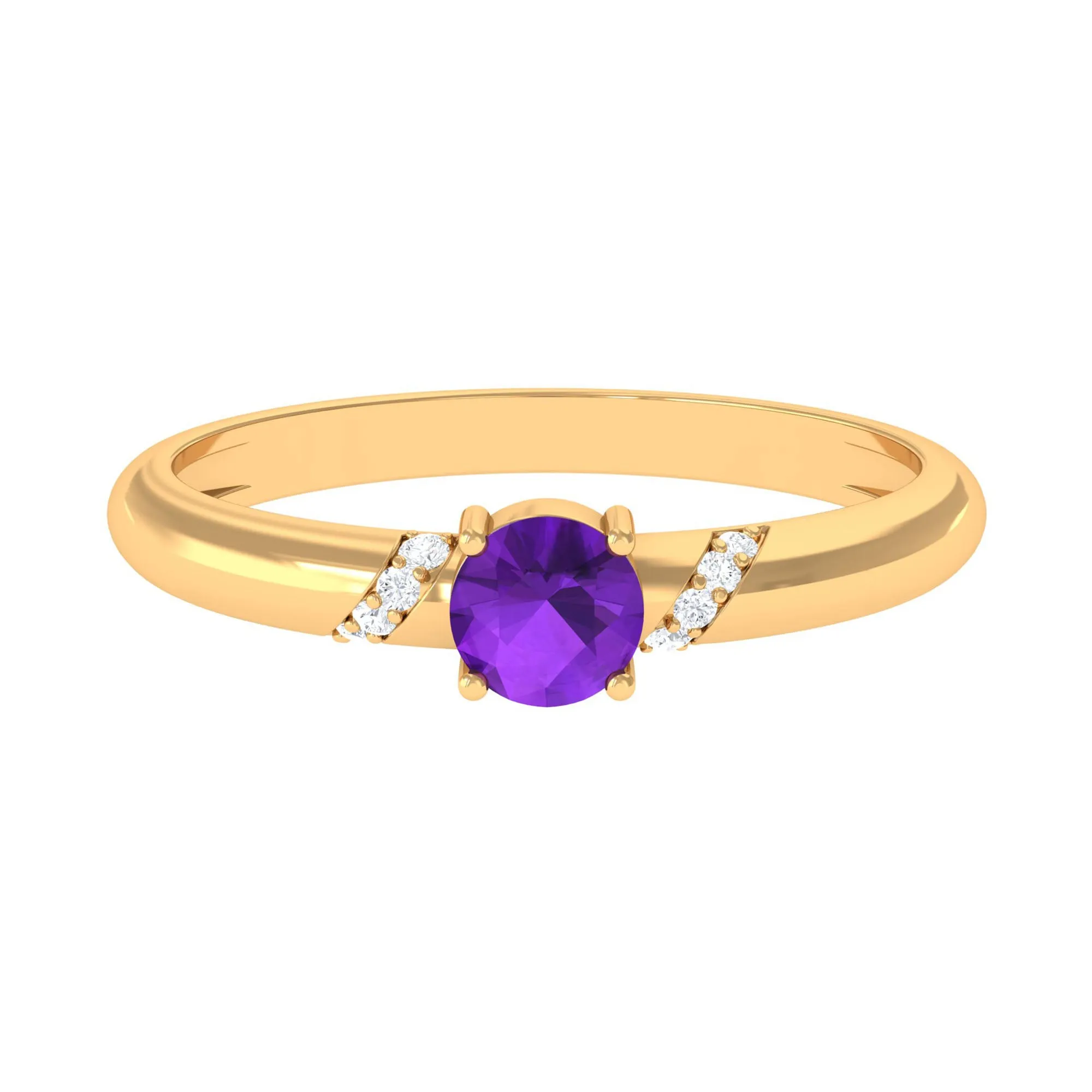 Round Amethyst Solitaire Promise Ring with Diamond