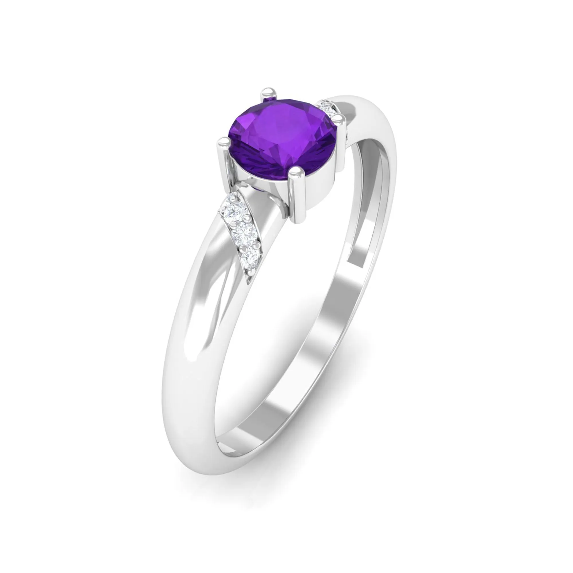 Round Amethyst Solitaire Promise Ring with Diamond