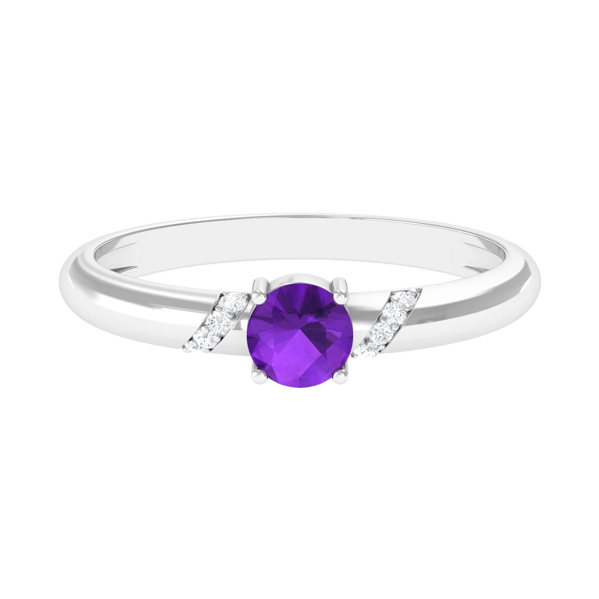 Round Amethyst Solitaire Promise Ring with Diamond