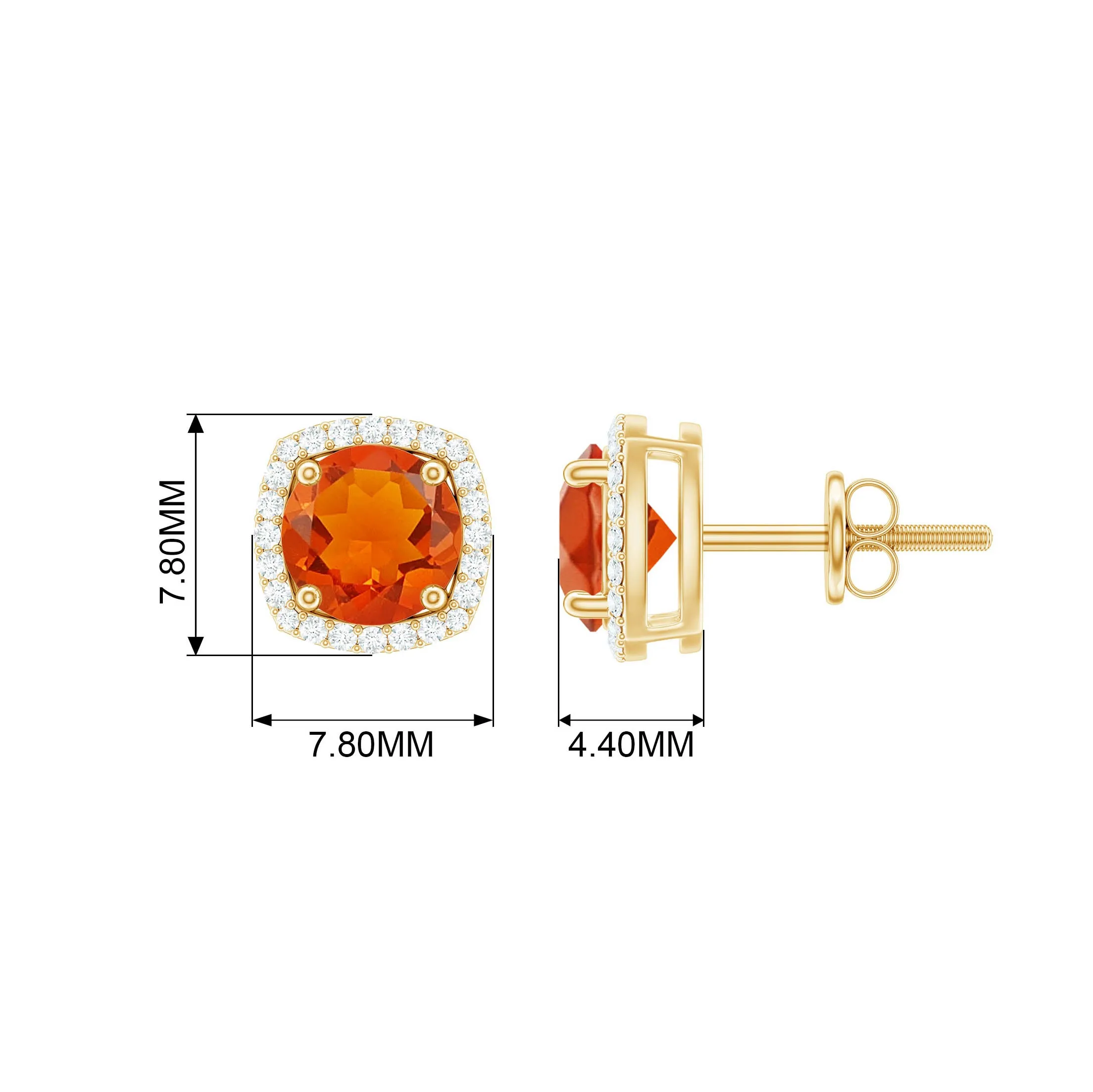 Round Fire Opal and Diamond Halo Stud Earrings