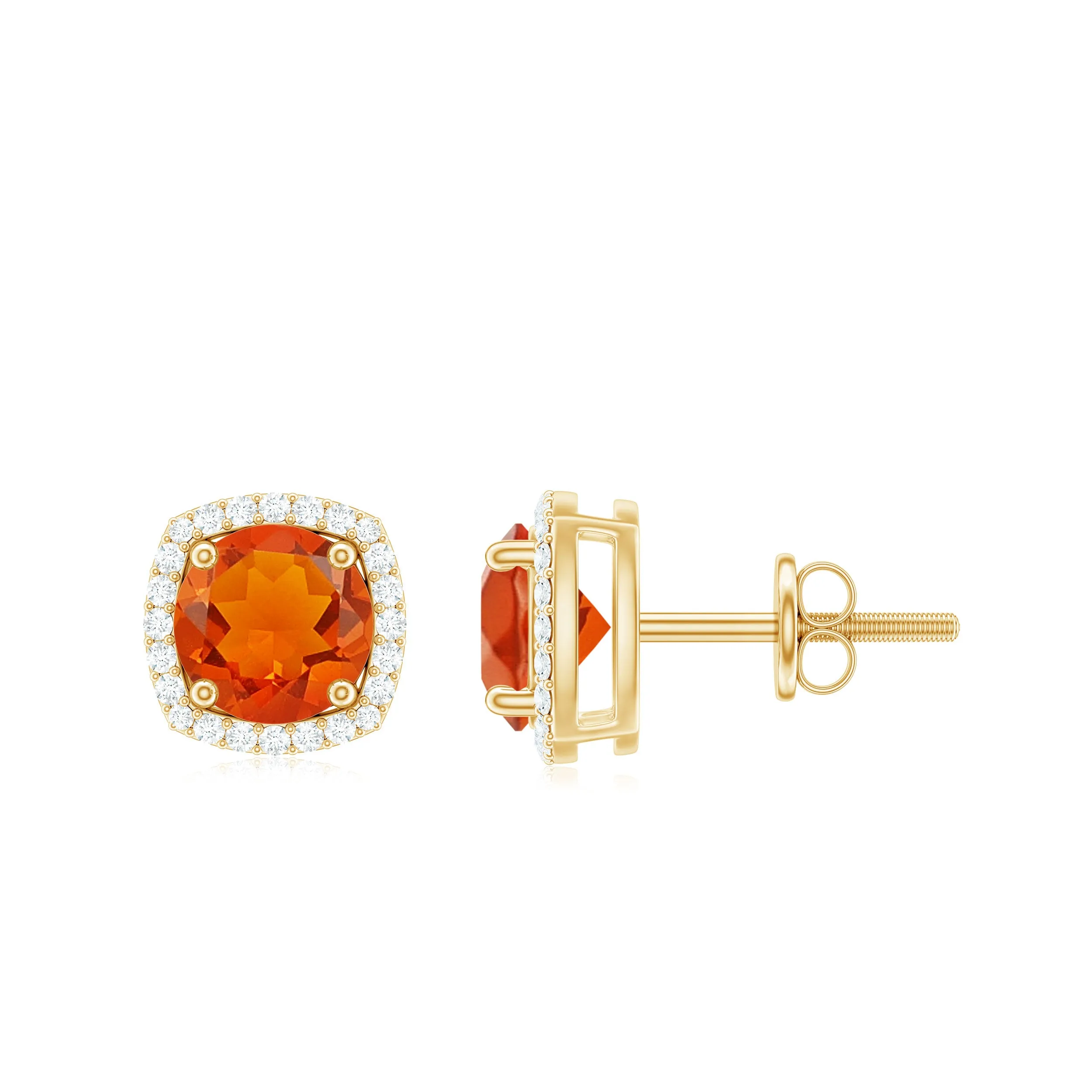 Round Fire Opal and Diamond Halo Stud Earrings