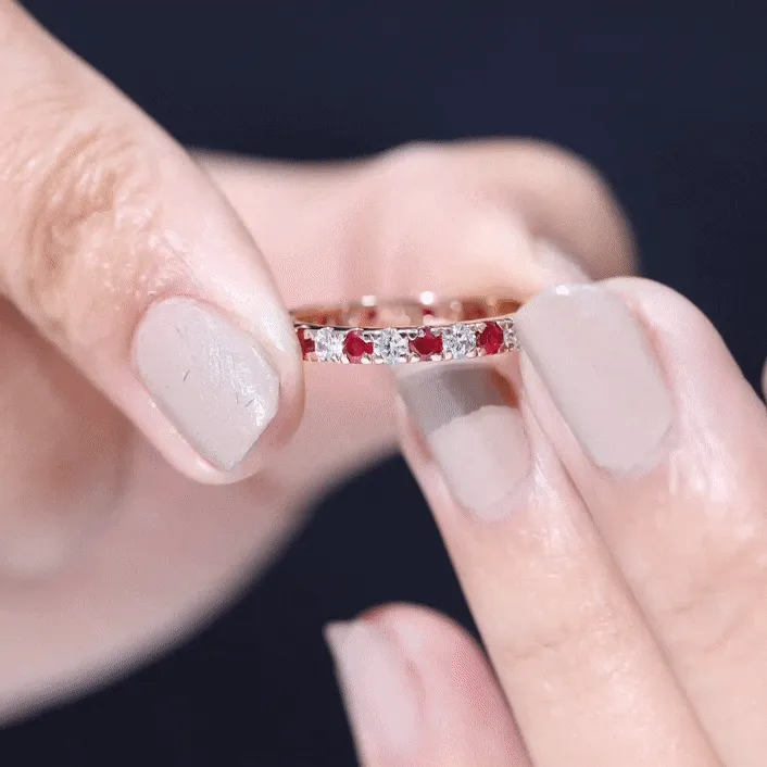 Round Natural Ruby and Diamond Alternate Eternity Ring