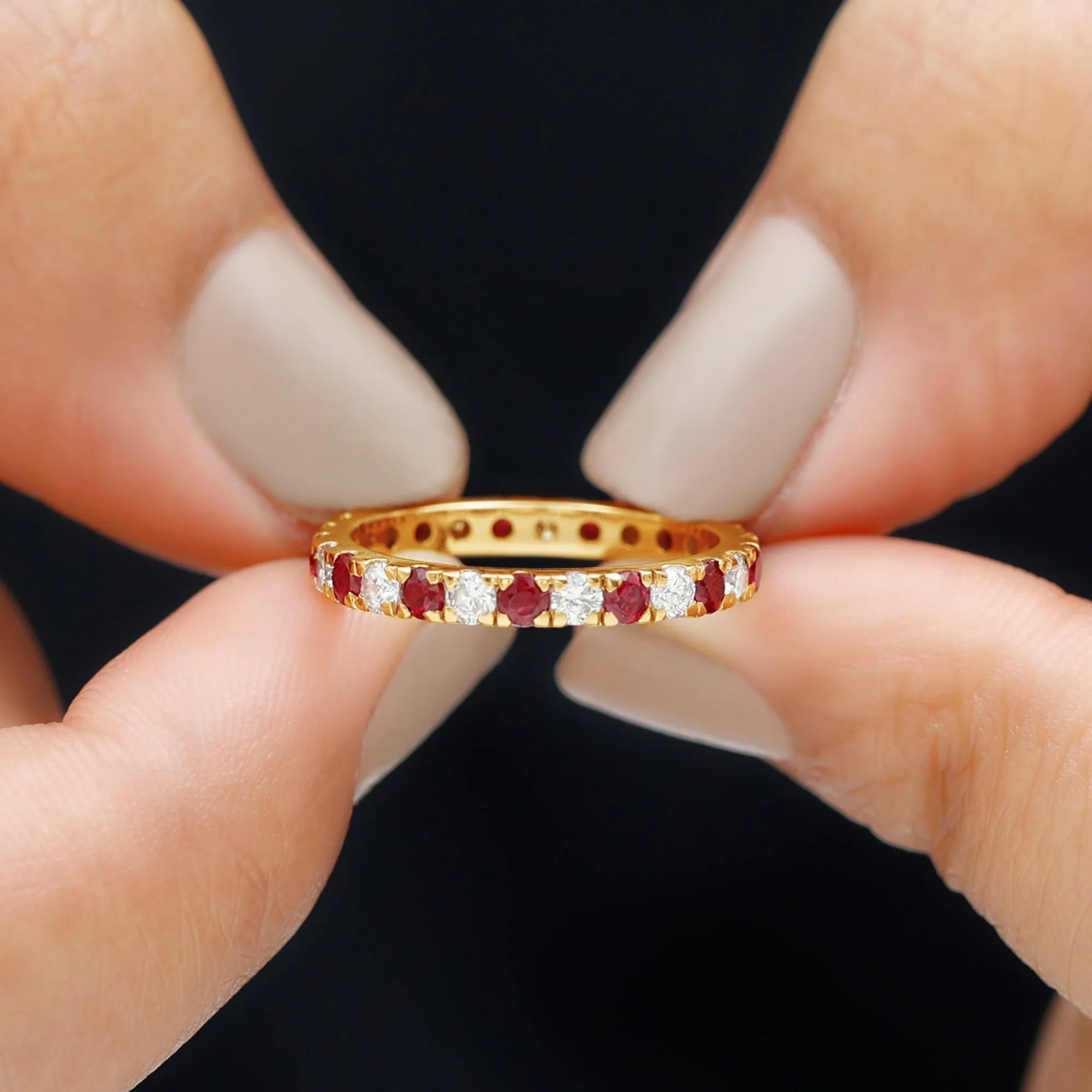 Round Natural Ruby and Diamond Alternate Eternity Ring
