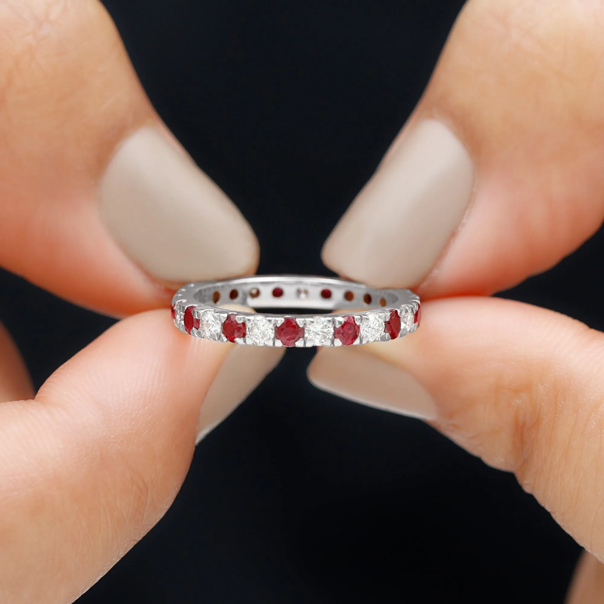 Round Natural Ruby and Diamond Alternate Eternity Ring