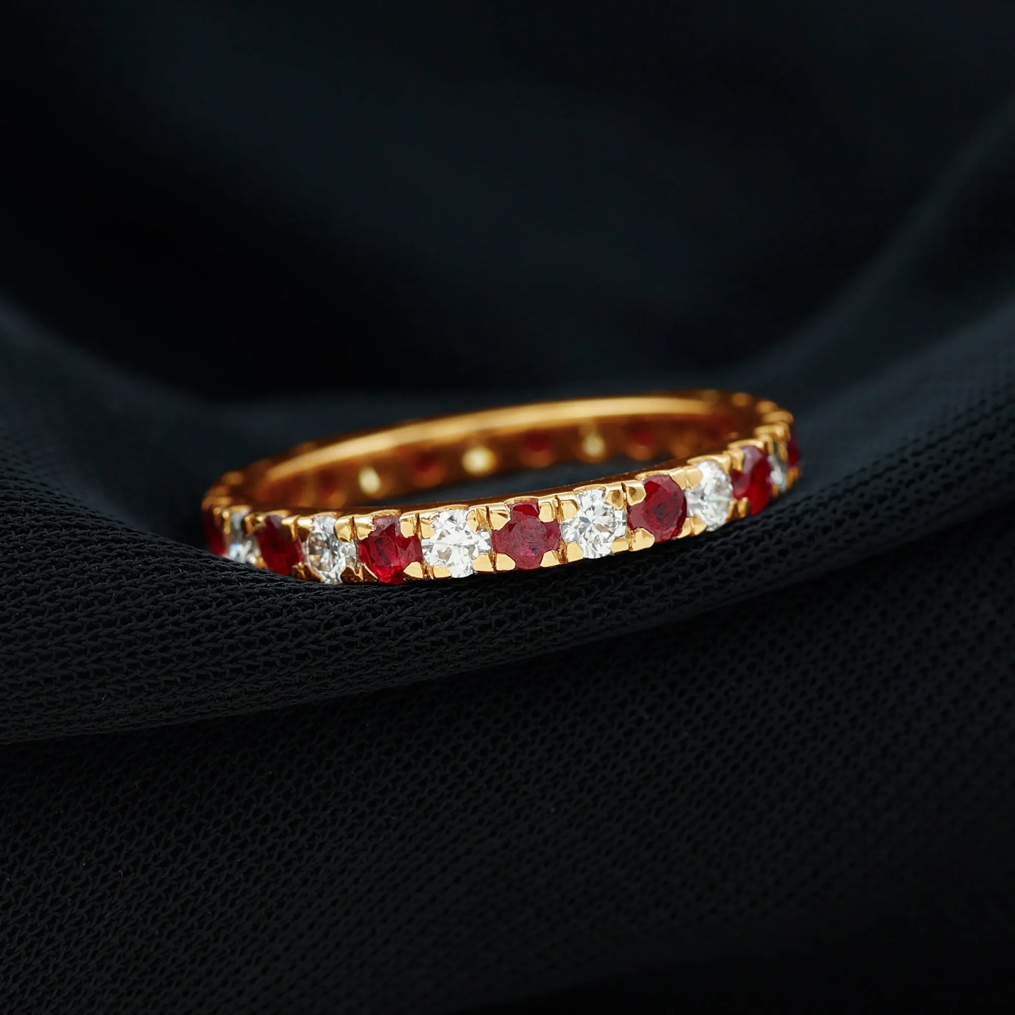 Round Natural Ruby and Diamond Alternate Eternity Ring